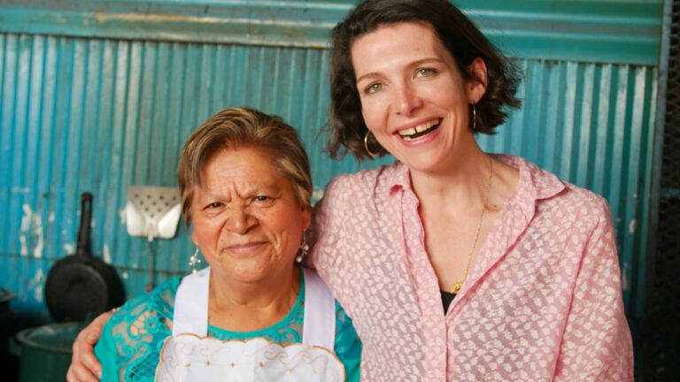 Thomasina Miers in Mexico with a chef in the markets