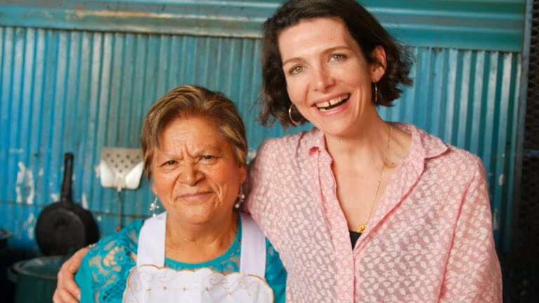 Thomasina Miers in Mexico with a chef in the markets