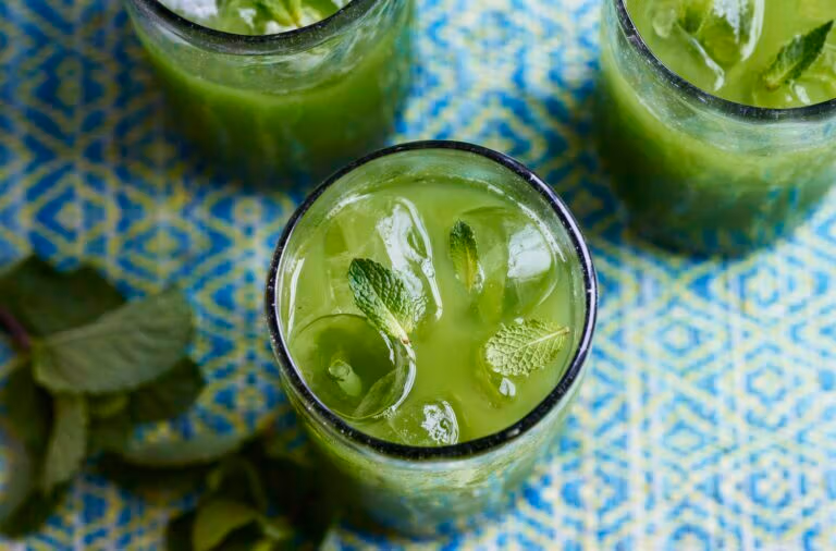 Glasses of cucumber aquafresca