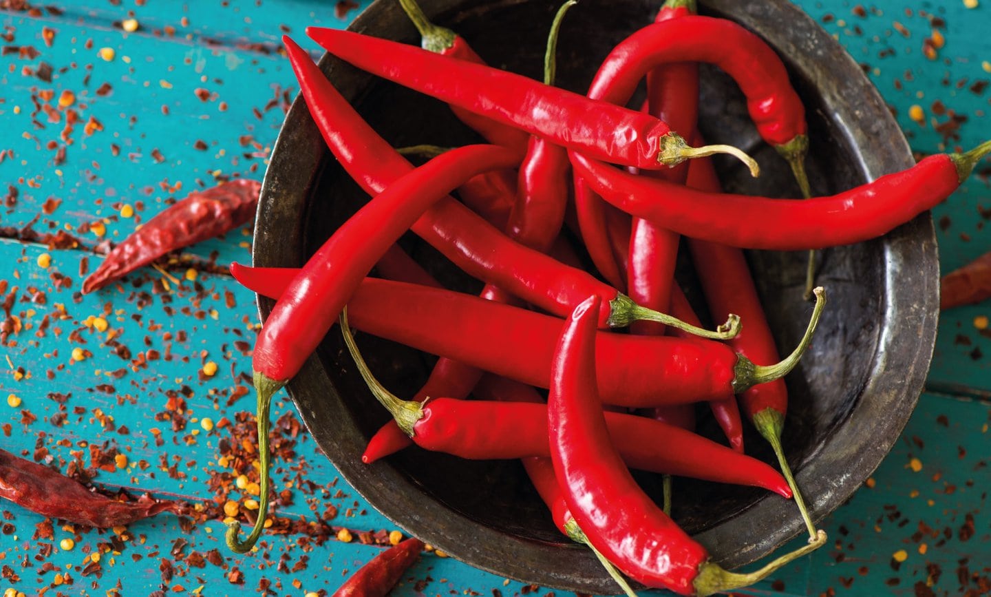 Fresh chillies and dried red chilli