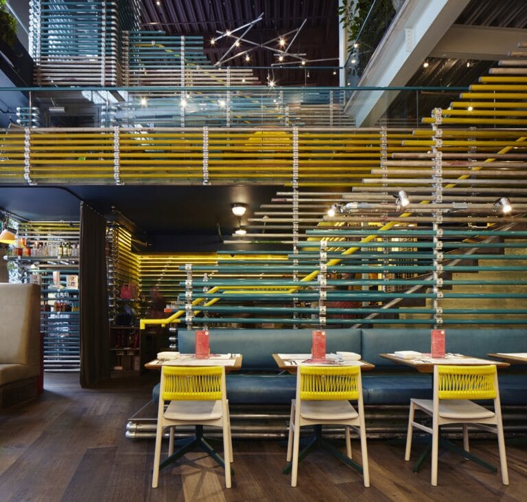 Colourful interiors of Wahaca Cardiff