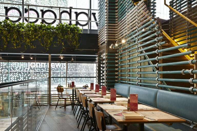 Light and airy seating in Wahaca Cardiff
