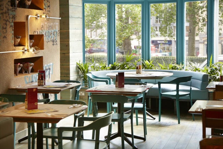 Bright window booth in Wahaca Islington