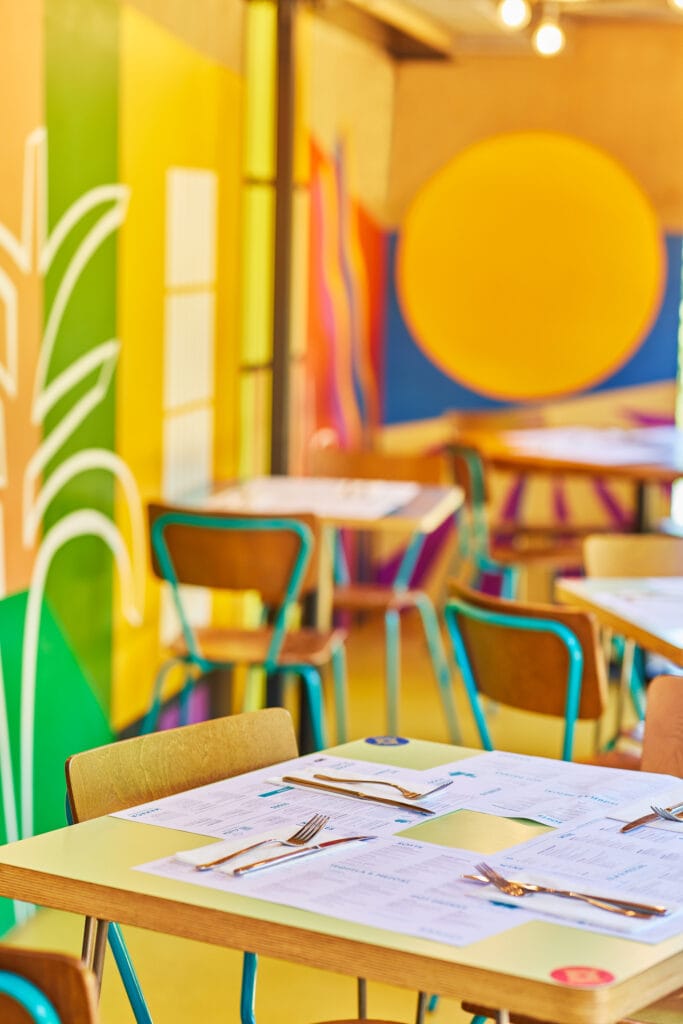 Colourful murals in Wahaca Southbank