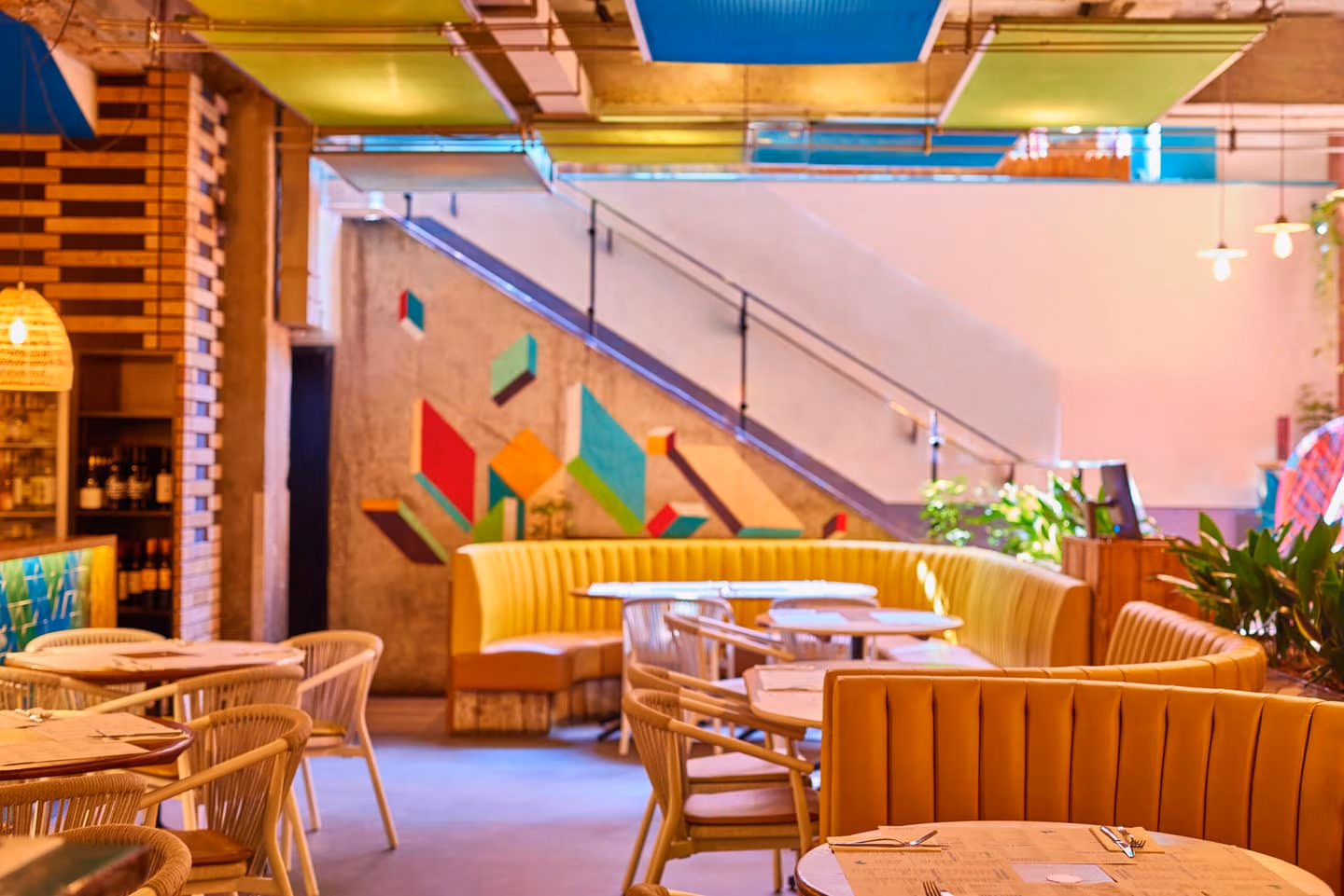 Colourful warm interior of Wahaca Covent Garden