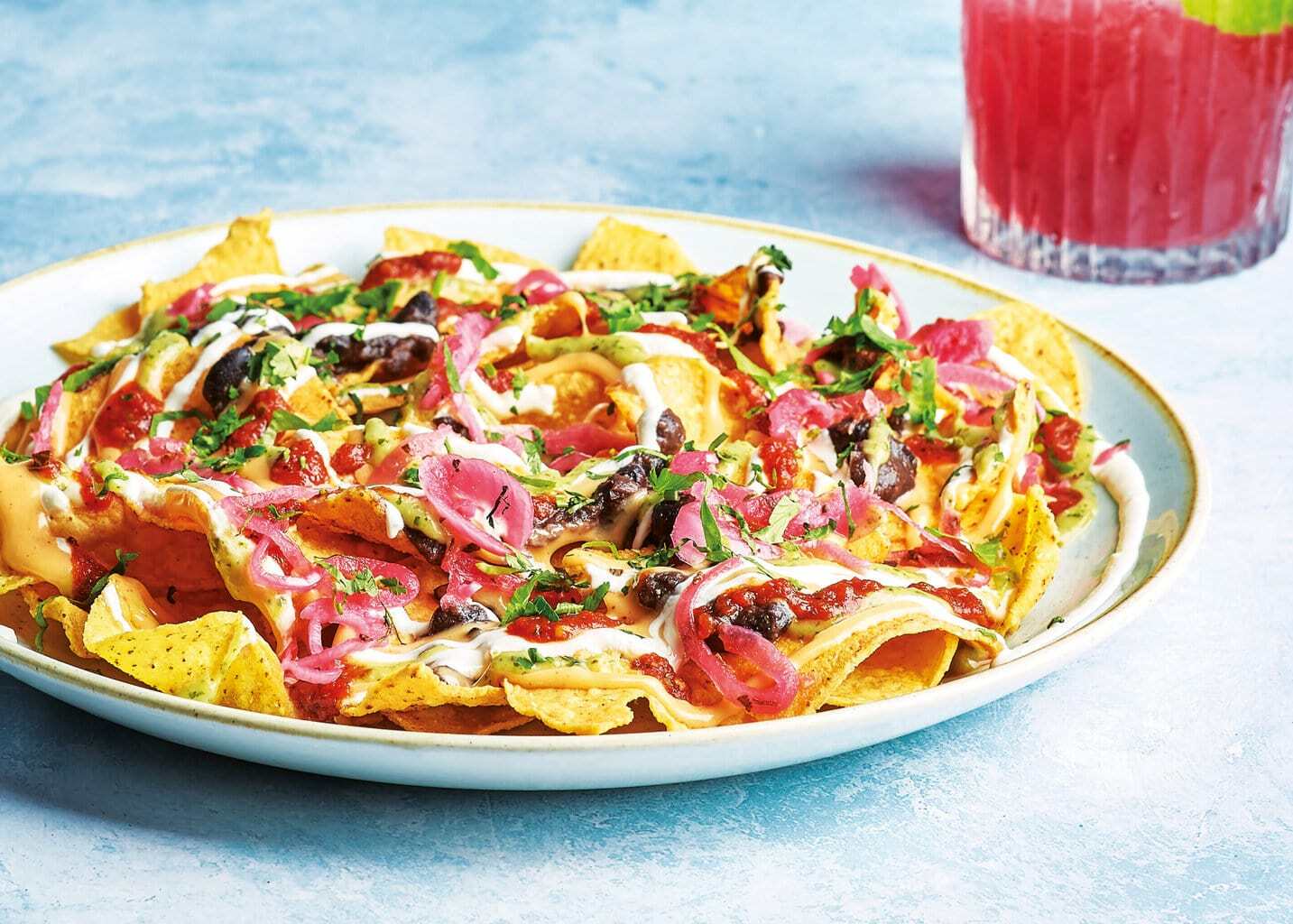 Veggie nachos with vibrant toppings