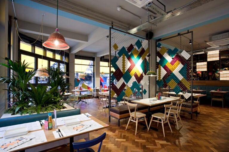 Light, colourful interior of Wahaca Oxford Circus