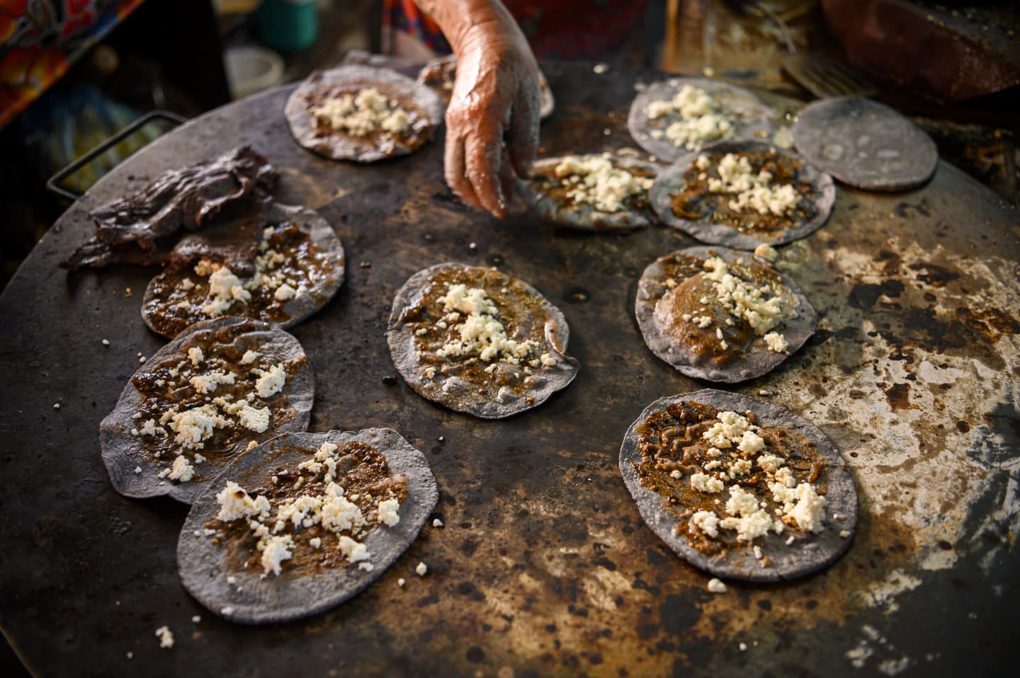 Food being freshly cooked in the markets in Oaxaca Mexico