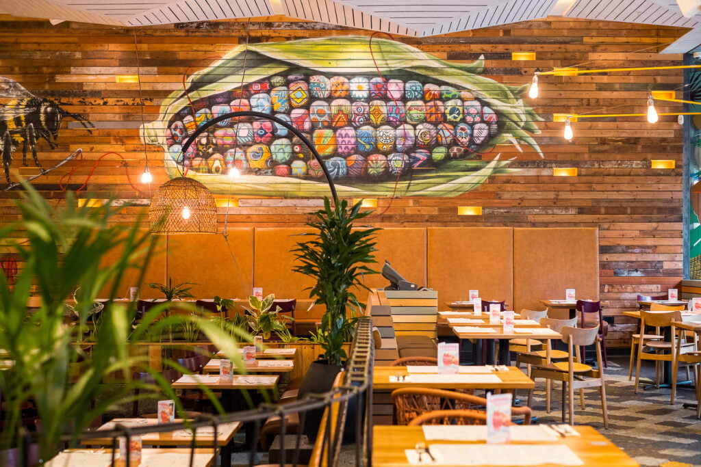 corn wall mural painting at wahaca stratford