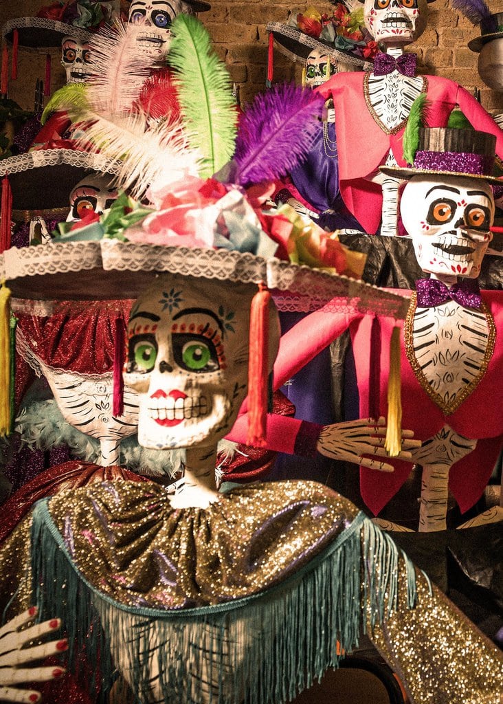 Calaca sculptures in Wahaca restaurants for day of the dead