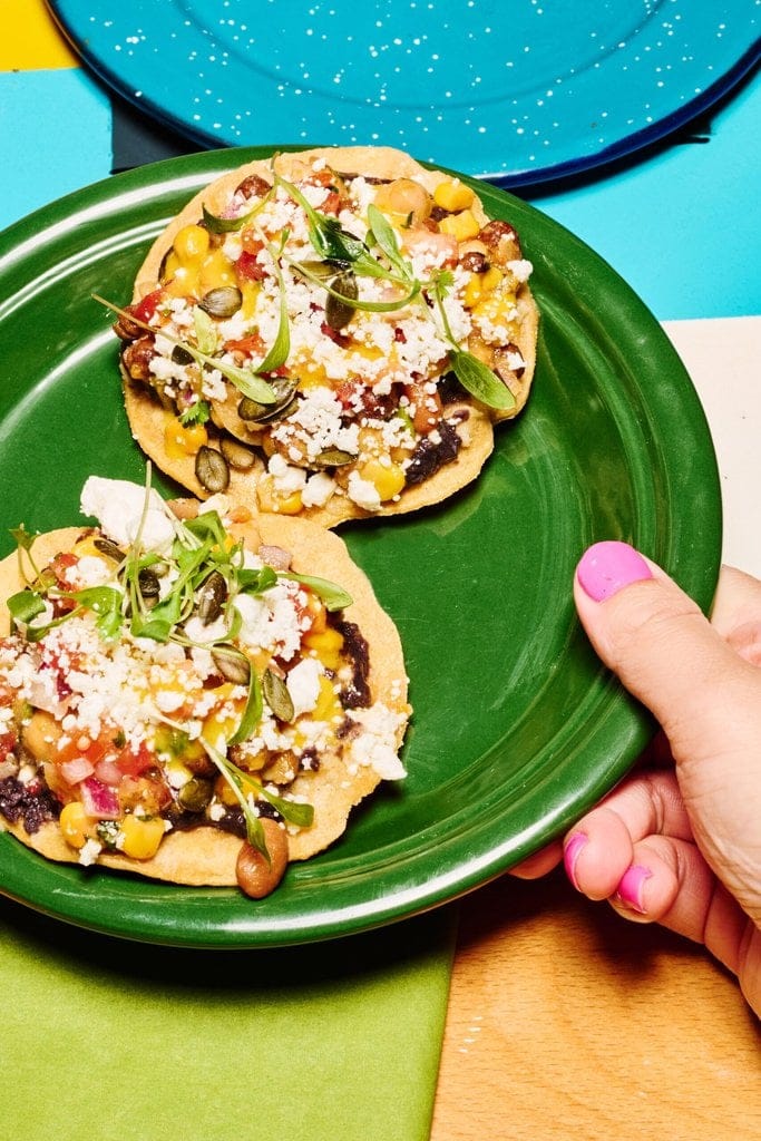 bean and feta tostadas